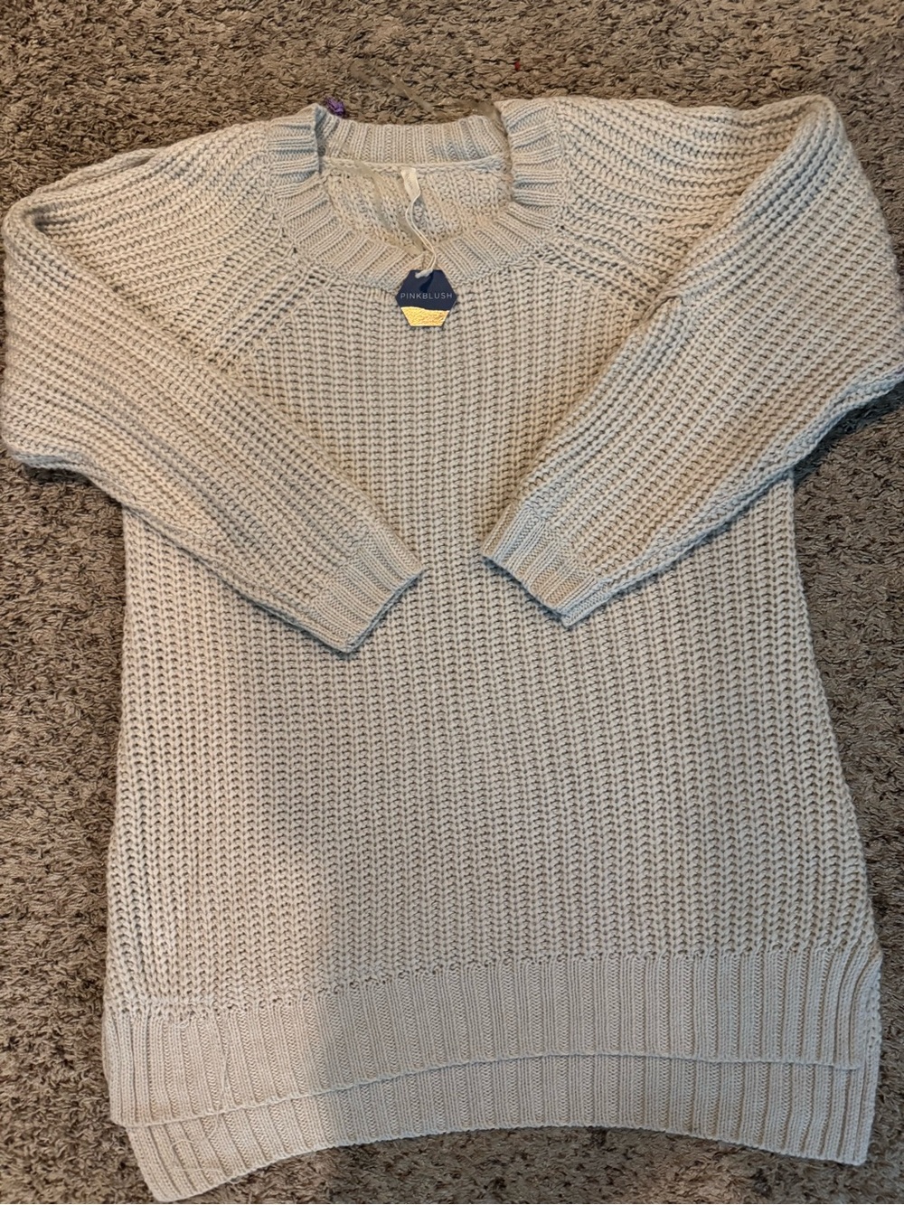 Pinkblush Cream Chunky Knit Crewneck Sweater